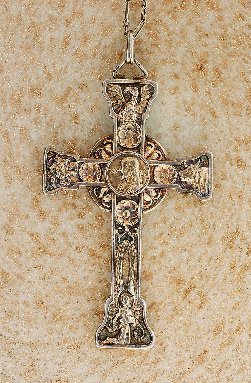 Ornate Alexis Falize Cross - Antique 18k Gold and Silver Cross