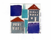 Original Painting. "Aegean Houses With Sea View " Watercolor painting. OOAK.