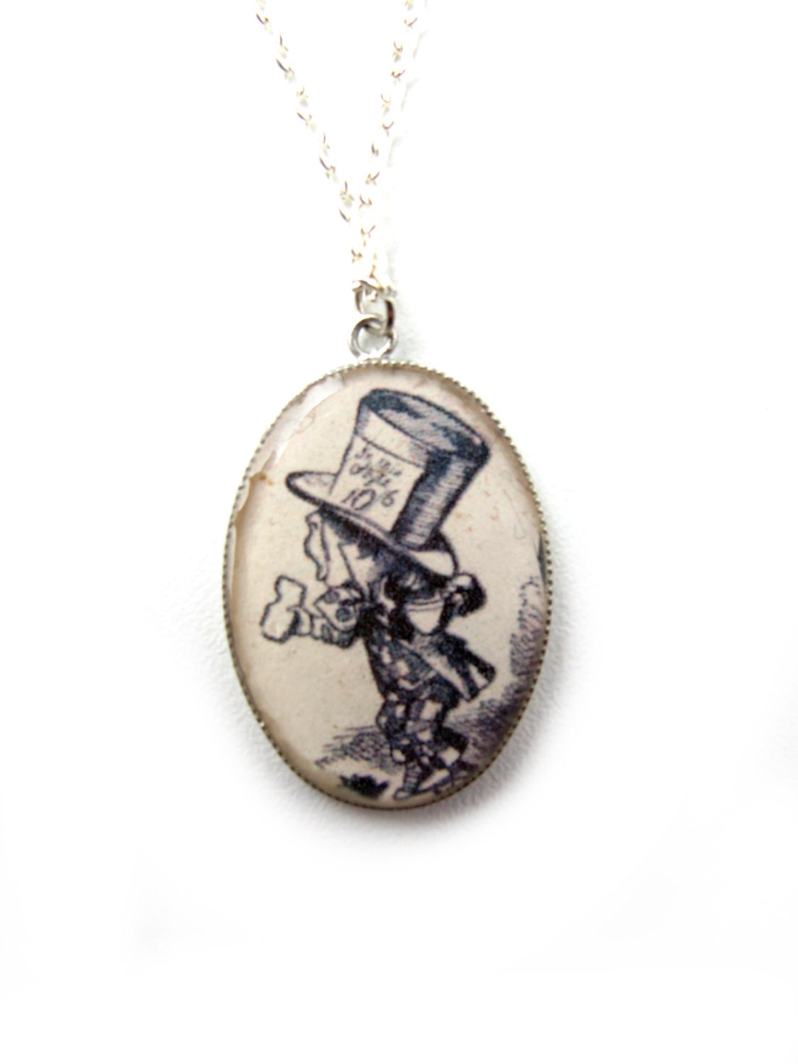 Mad Hatter necklace, featuring the Mad Hatter from Alice in Wonderland.