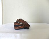 Vintage Braided Leather Belt - Mens Belt - Womens Belt - Navy Blue - Braided Leather - Brown Leather - 36