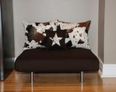 24"x24" Brown Denim Upholstered Pet Bed / Cat Bed / Small Dog Bed /// Pet Lounger with Cowhide Faux Fur Pillows