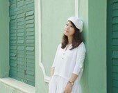 White Linen Dress / Long sleeve Maxi Dress Gown / Pleated Evening Dress
