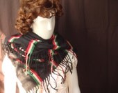 Large paisley Scarf , Pashmina tessle Scarf / Black Red Blue