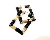 Gold Bamboo Hoops / Gold and Black Square Hoops