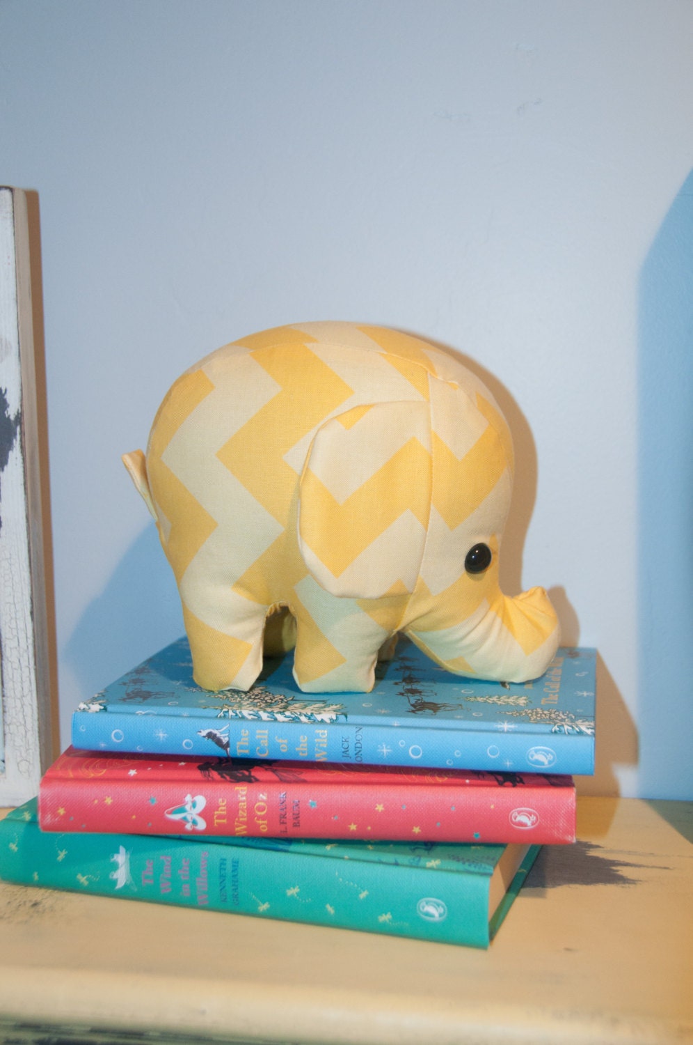 yellow and light yellow 2 tone chevron - elephant stuffed animal / plush