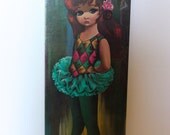 Vintage 1960s Harlequin BALLERINA Girl Big Eyed in Teal Tutu EDEN Print still in PLASTIC