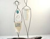 Baby and Couplehood Wire Sculpture - Rustic Baby Shower Gift - Valentines Day Gift - Metal and Driftwood Mixed Media Art
