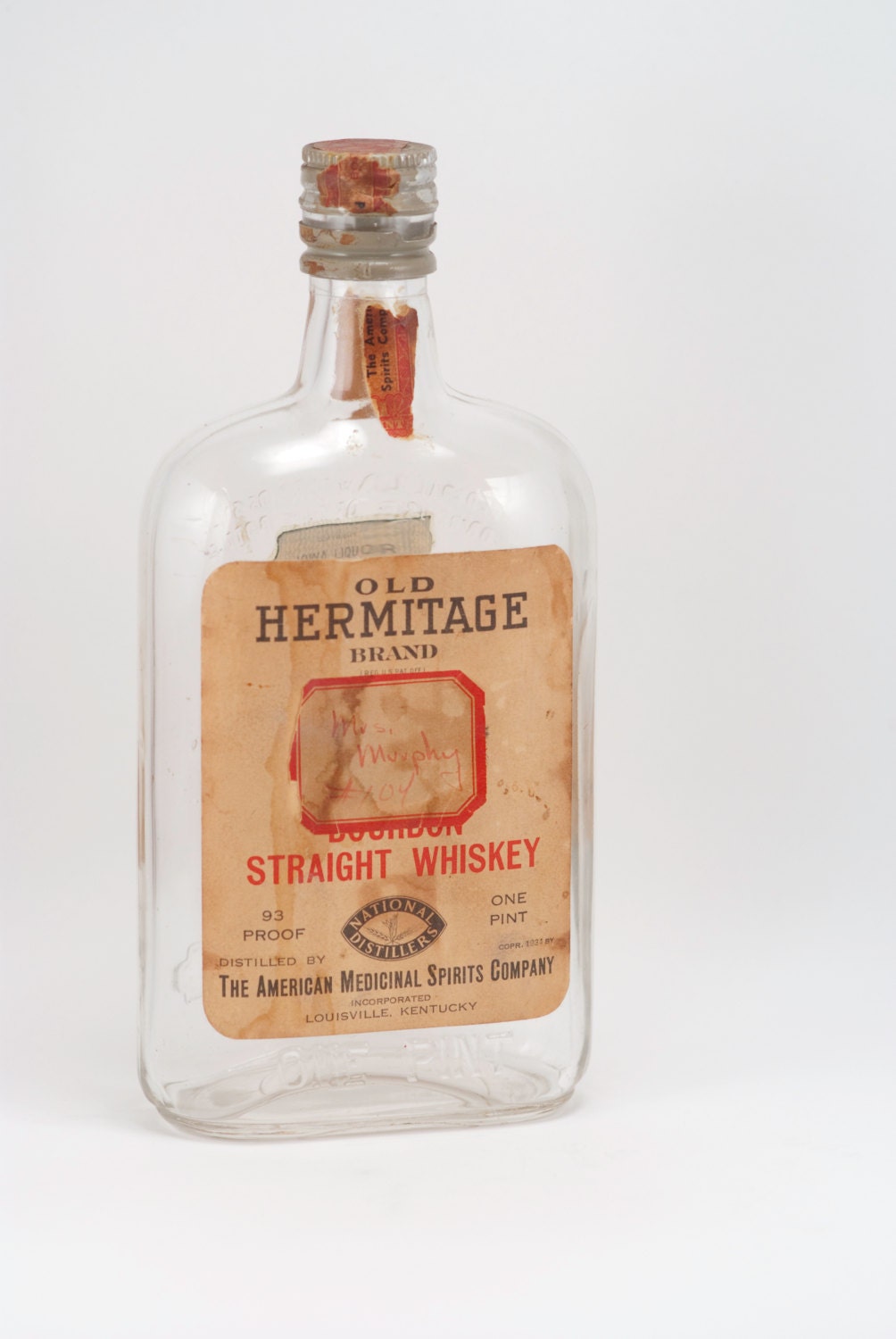 Old Hermitage Bourbon Straight Whisky Bottle