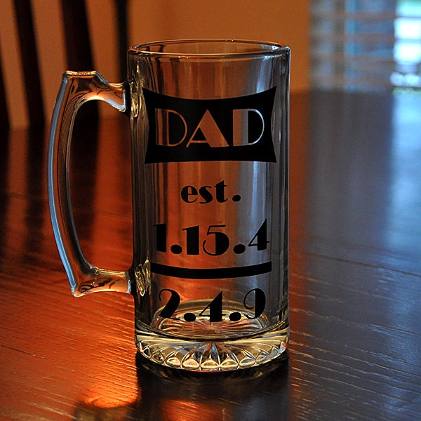 Custom Fathers Day Dad Beer Glass 24 oz with Established Children Birthdates Gift for Him
