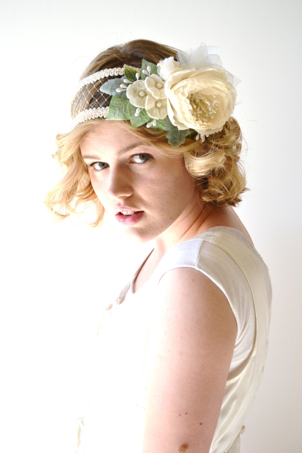 Wedding Tiara, Flapper, Bridal Crown, Ivory Bridal Hair Accessories, Vintage, Bridal Hair Piece, Bridal Head Piece -- FAIRY TALE