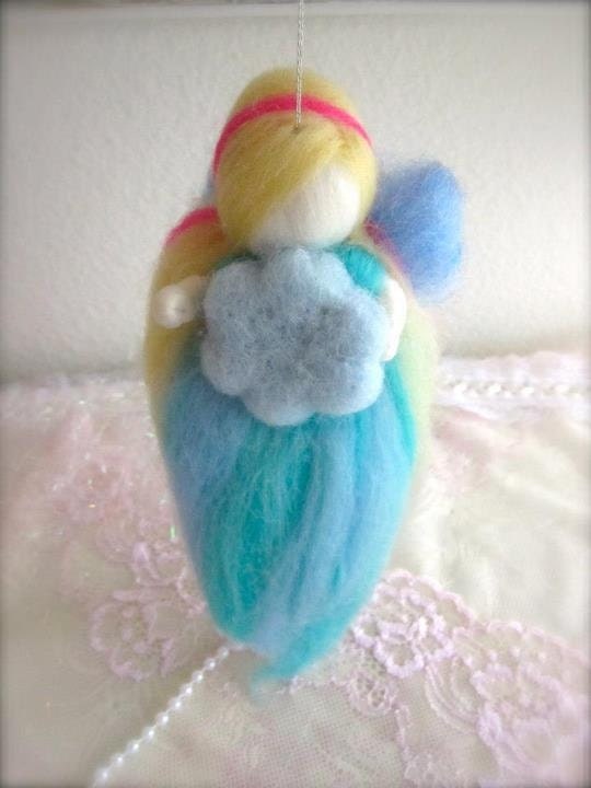 Needle Felted Dream Fairy, Turquoise Colors, Holding A Felted Cloud, Waldorf Inspired 
