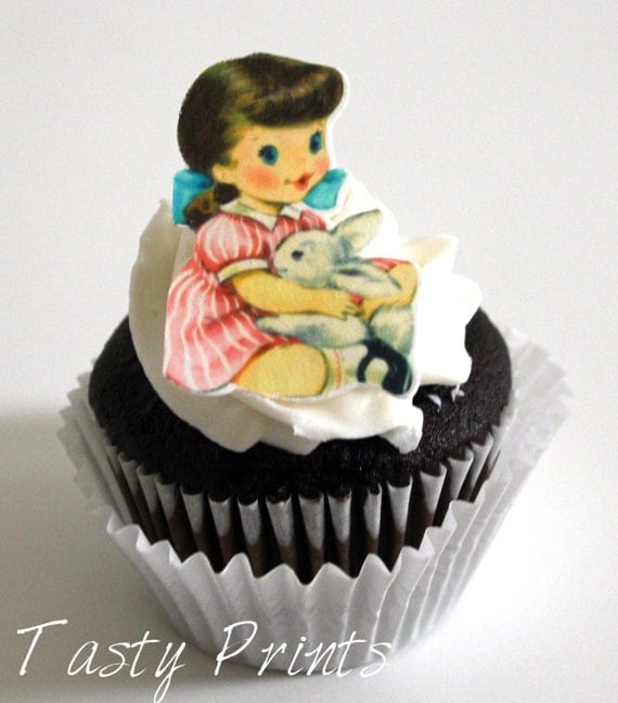 12 Easter Edible Prints - Girl with Easter Bunny - edible decorations for cupcake Il_570xn