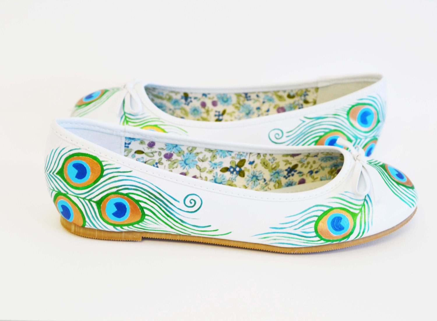 Peacock flats- Peacock Wedding Flats- Hand painted Shoes- Peacock hand painted shoes
