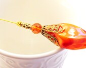 Honey amber tangerine womens accessories hat pin vintage Renaisance look gold filigree scarf shawl hat lapel stick pin tagt team