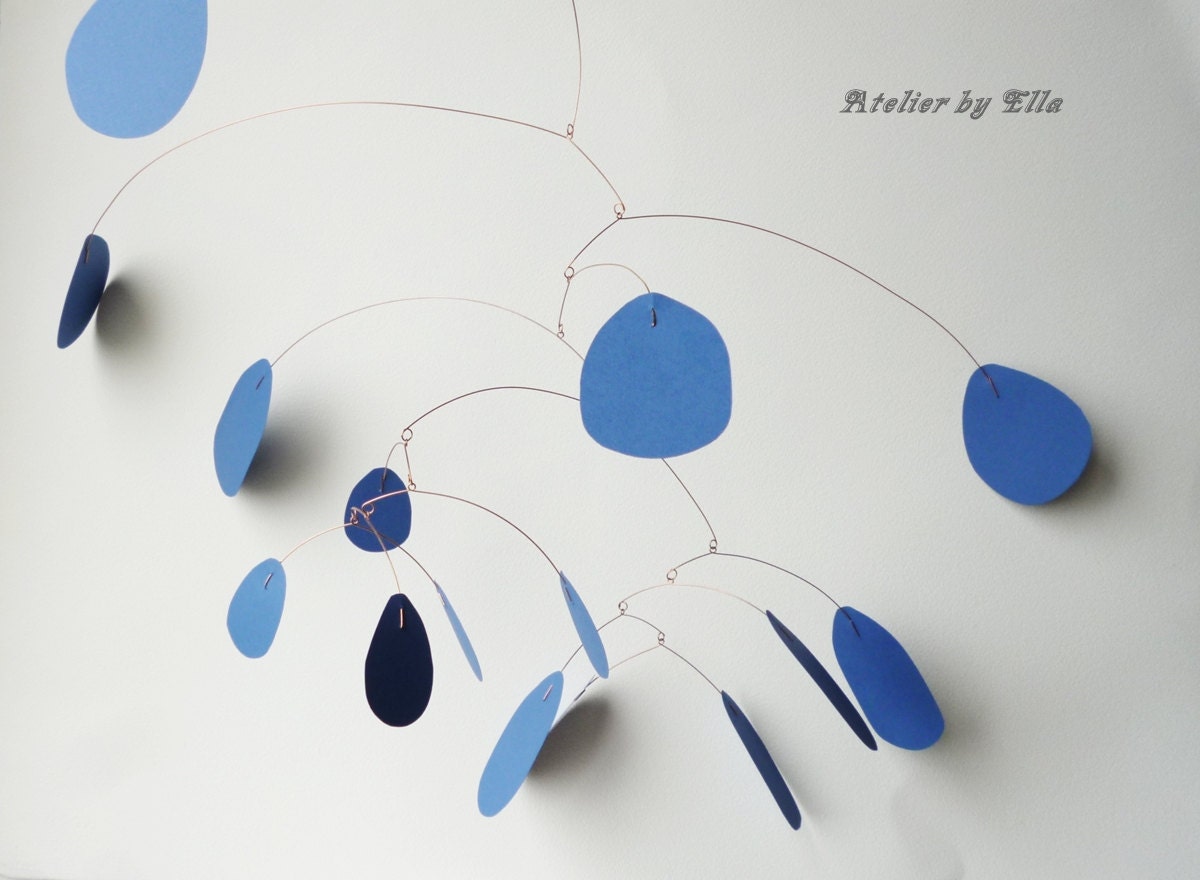 Art Hanging Mobile Blue Kinetic Sculpture