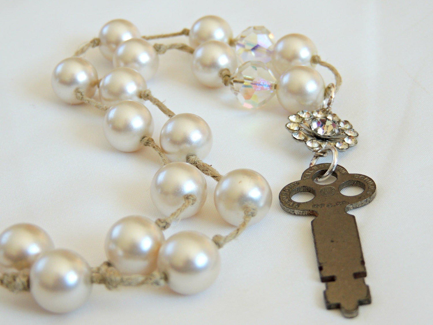Beaded Twine and Pearl Necklace