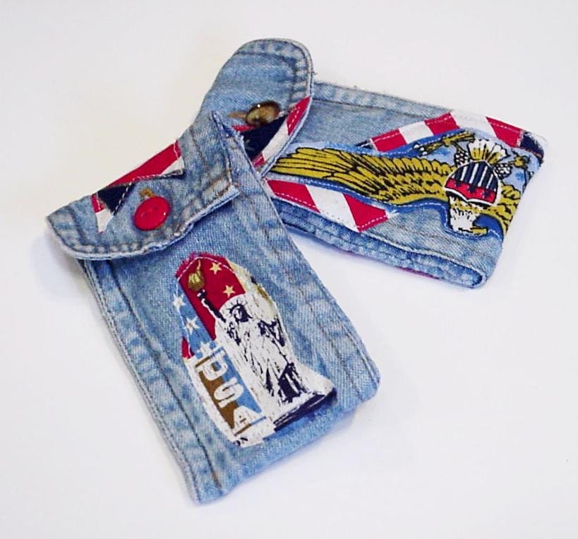 Patriotic Denim Pouch Upcycled Blue Chambray Original Shabby Eco Handmade Lipstick Coin GIft Envelope set of 2 itsyourcountryspirit