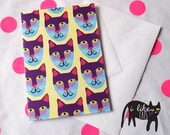 Illustrated Cat Face Greetings Card - Blank Inside - with envelope - cats