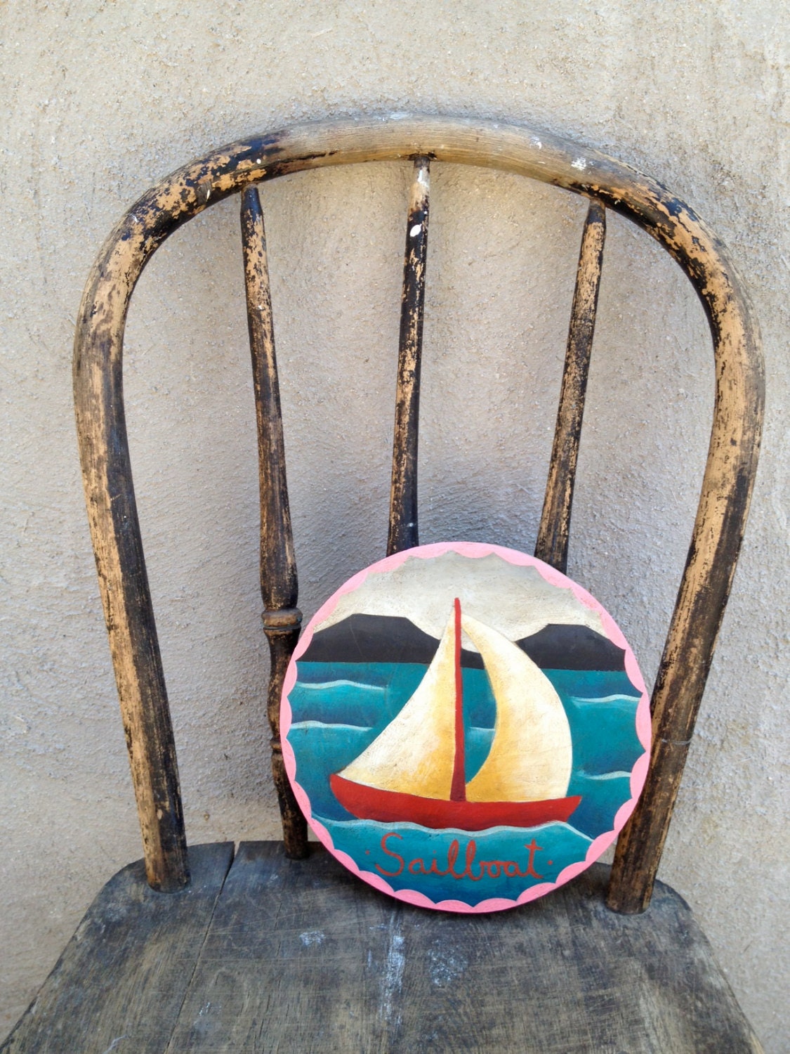 Sailboat Nautical Acrylic Painting Reclaimed Wood Ocean Sea Voyage Children Decor