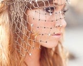 Custom made Beach wedding fish Net Veil with pearls & seashells