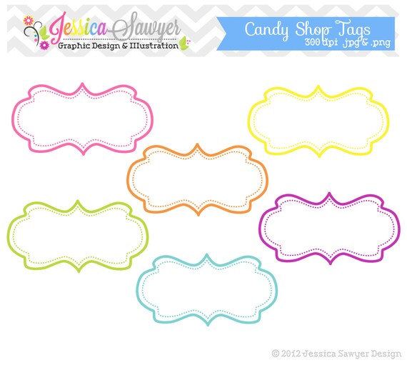 INSTANT DOWNLOAD candy shop tags - whimsical clipart - printable labels - rainbow - cards - invitations - scrapbook - digital frames Il_570xn