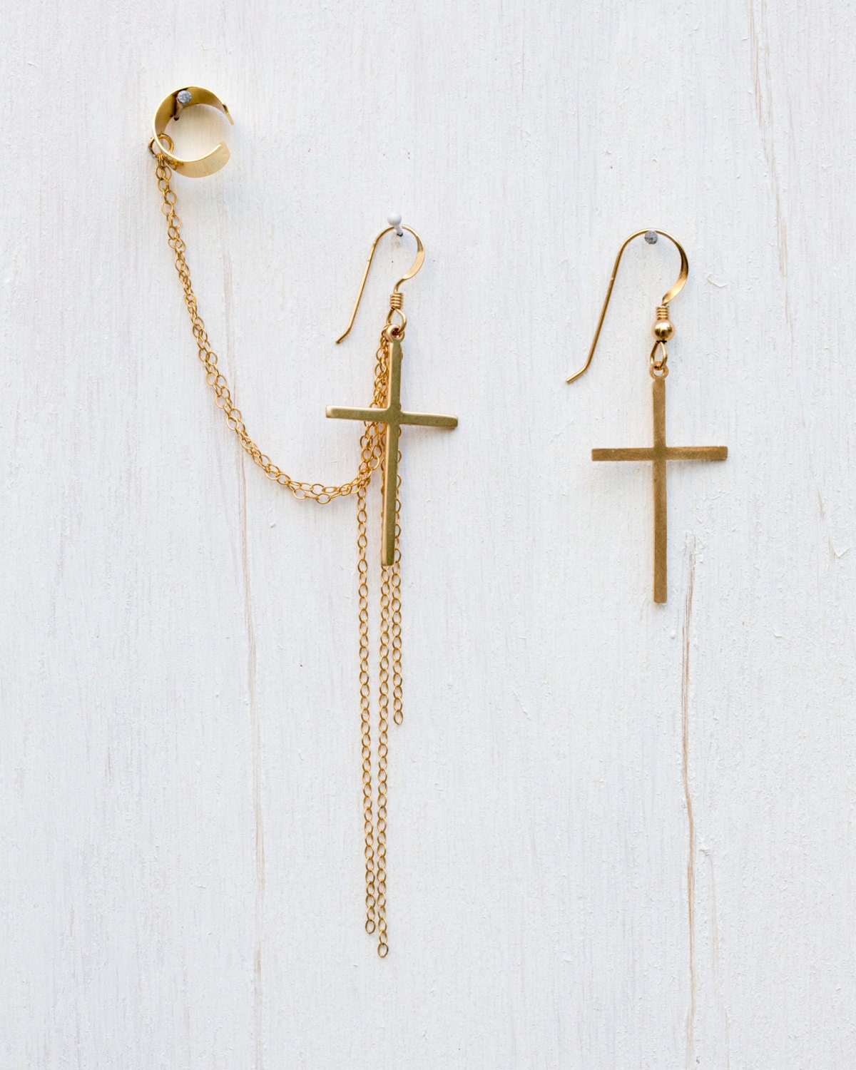 Cuff-Linked Cross Earrings