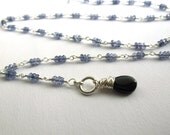 Blue Iolite Necklace Sterling Silver Jewelry Handmade Wire Wrapped Beaded Chain Rosary Style