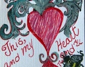 Valentine Card  heart  drawing in pen and ink with Quote from Emily Dickinson