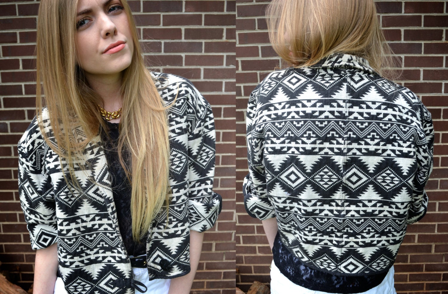 Vintage Black White Aztec Jacket