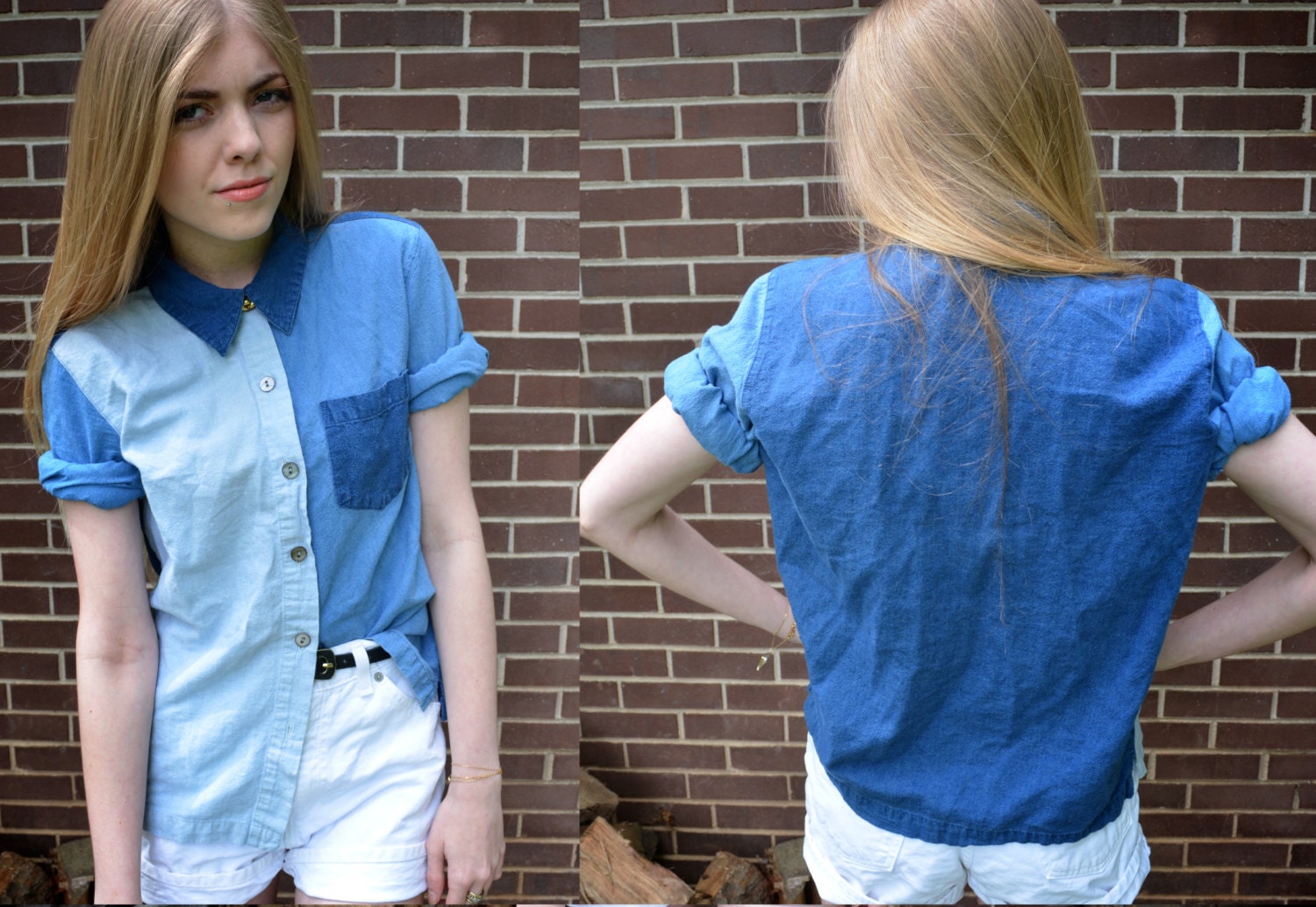 Vintage Multi Jean Button Up Blouse
