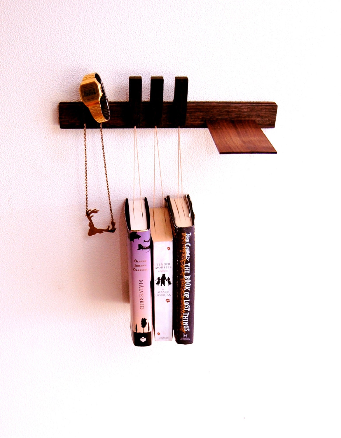 Nightstand in Wenge. Floating bedside table. Hanging bedside rack.