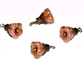 Cute Czech glass bell flowers jewelry dangles ancient pink rose with gold brass drop bead opaque handmade by DangleBazaar RO015