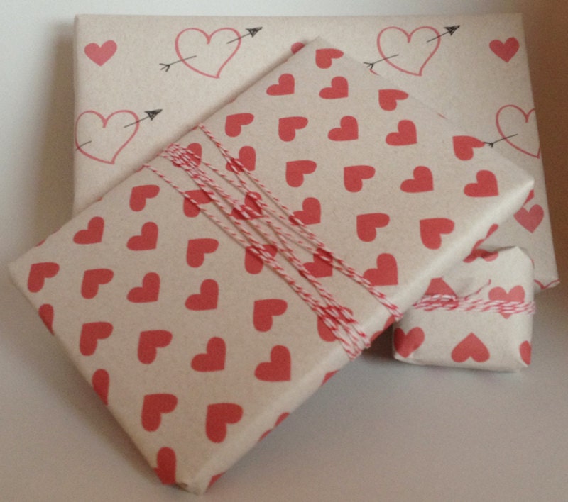 Valentine's Day Gift Wrap, Valentine's Day Wrapping Paper, Recycled Wrapping Paper, Hearts Wrapping Paper - 4 Individual Sheets of Gift Wrap Il_570xn