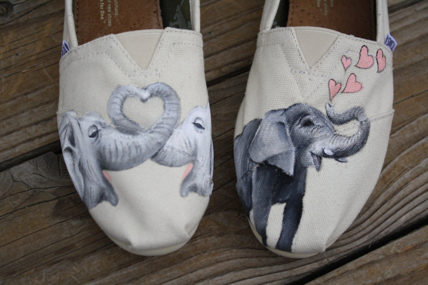 Elephant Love Original Custom Acrylic Painting for Toms/Canvas Shoes TOMS NOT INCLUDED