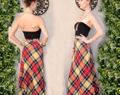XS/S Amazing long plaid skirt high waisted yellow/orange