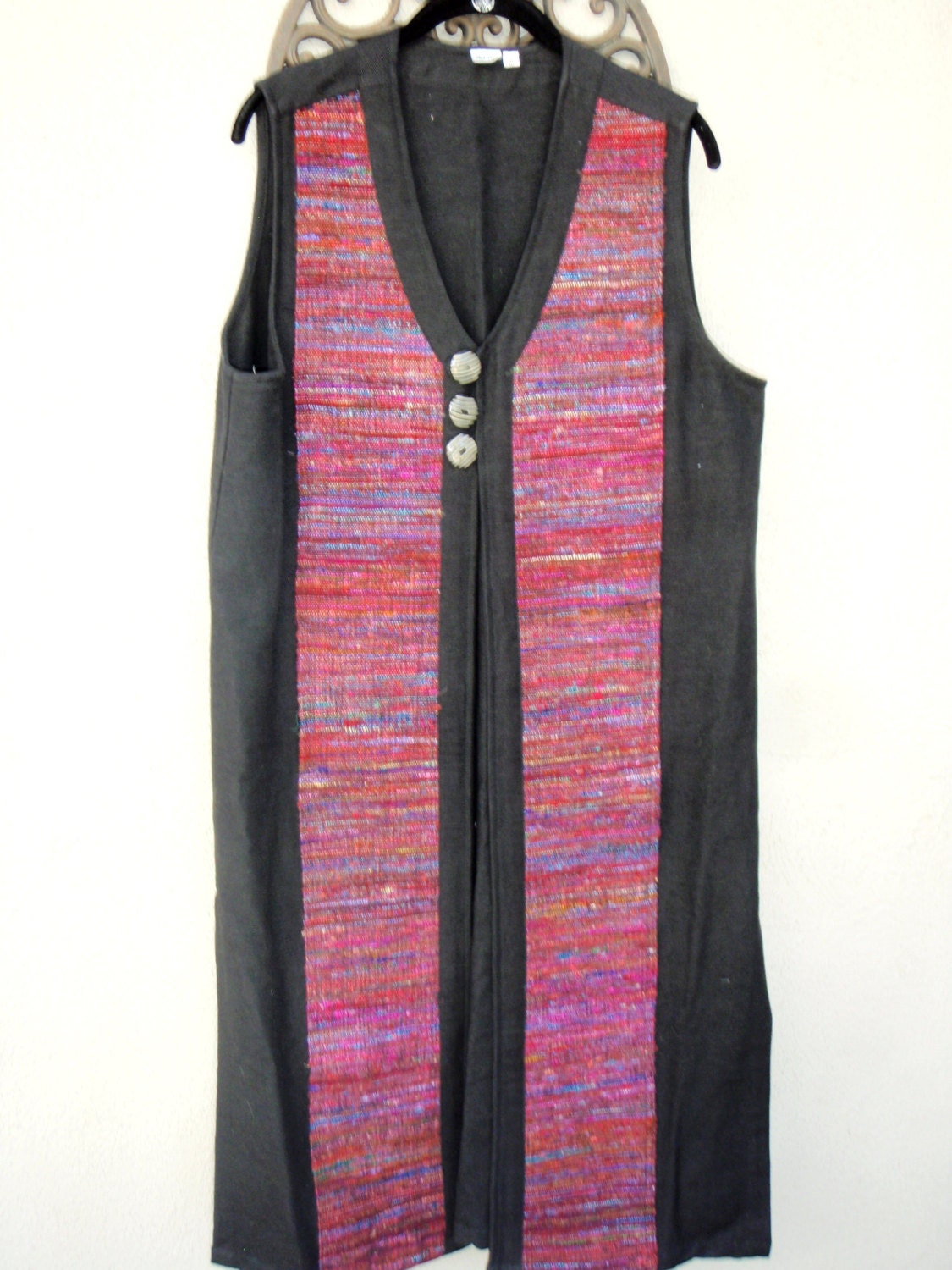 Long Nepalese vest with buttons black and multi color M