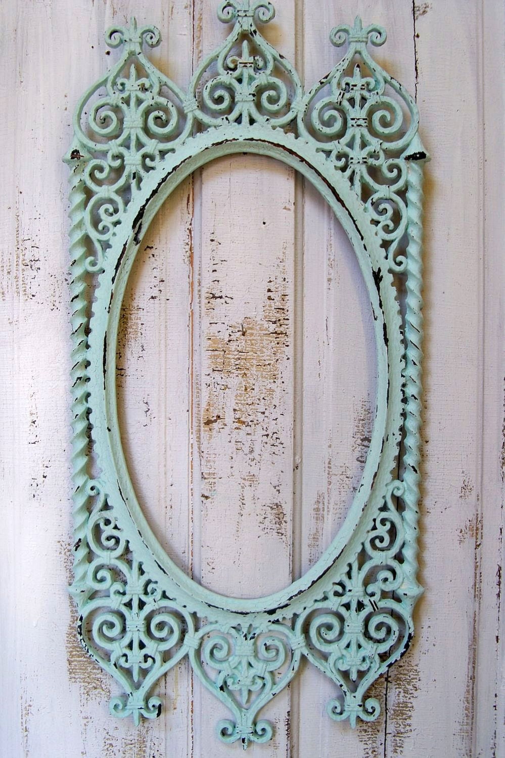 Soft aqua ornate frame large vintage shabby chic cottage wall decor Anita Spero