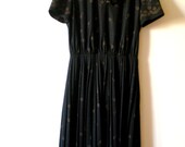 Black PLEATED Dress with Tie Gold Light Blue Details