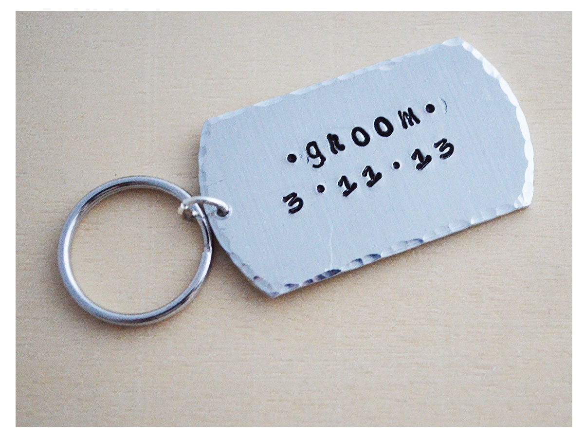 Dog Tag Keychain - Groom Keyring - Customized Keyring - Bridesmaid Keychain - Personalized Keyring - Aluminum - Wedding Party Favor