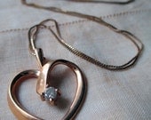 vintage classic 14K gold and diamond heart necklace pendant on box chain valentine's day gift sweetheart
