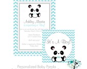 Its a Boy Baby Panda Teal Chevron Baby Shower Invitation & Tag Set- DIY Printable File Il_170x135