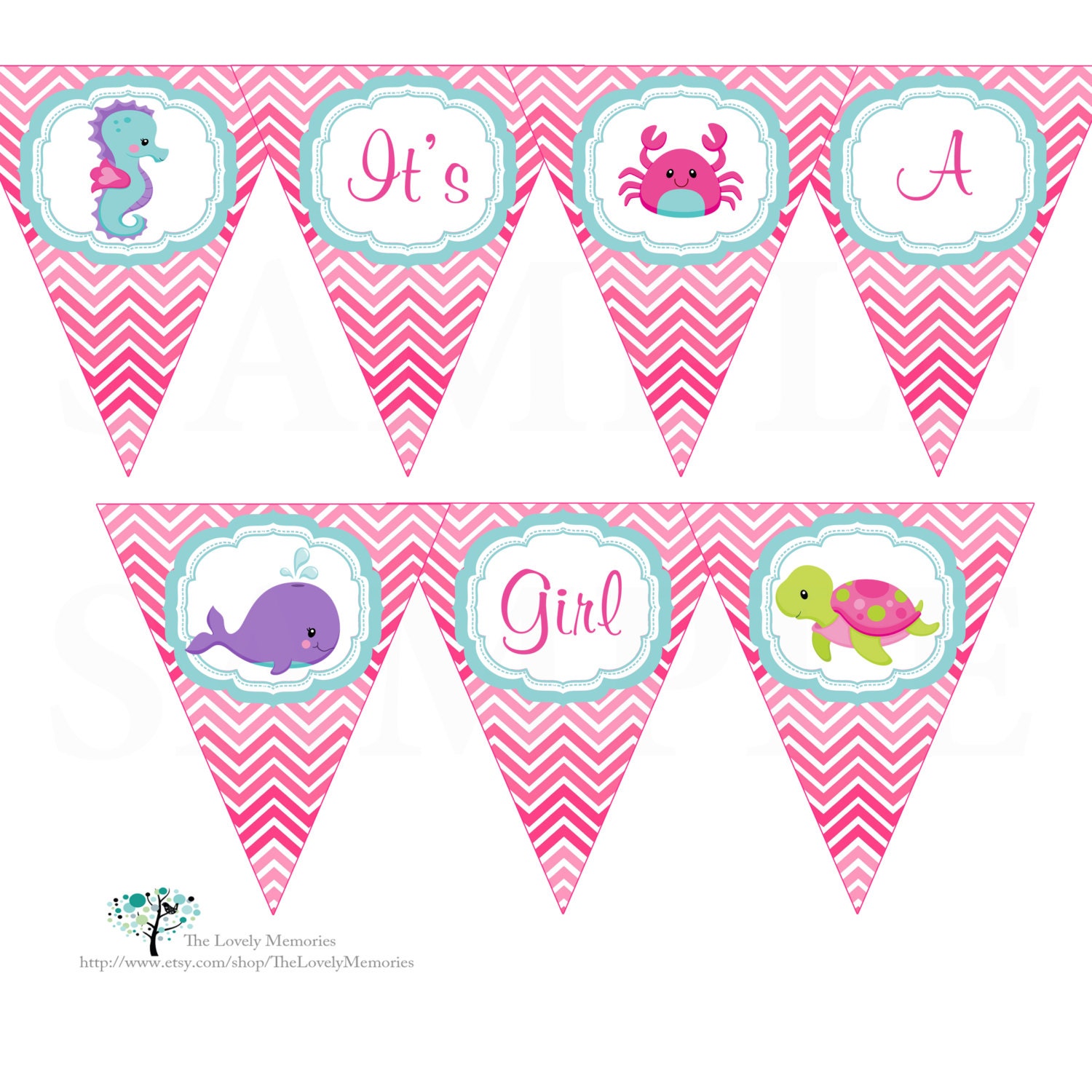 Under the Sea Pink Chevron Banner- Printable DIY File Il_170x135