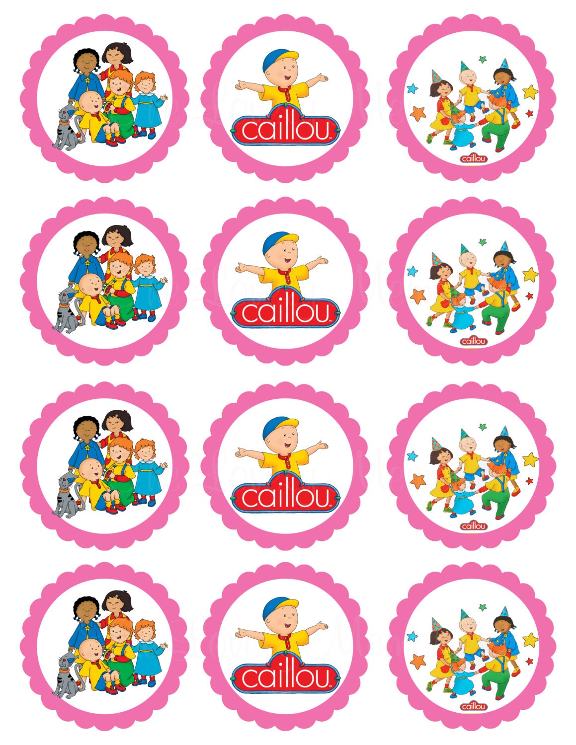 Caillou Theme Inspired Digital Favor Tags in Red or Pink /Cupcake Topper Il_570xn
