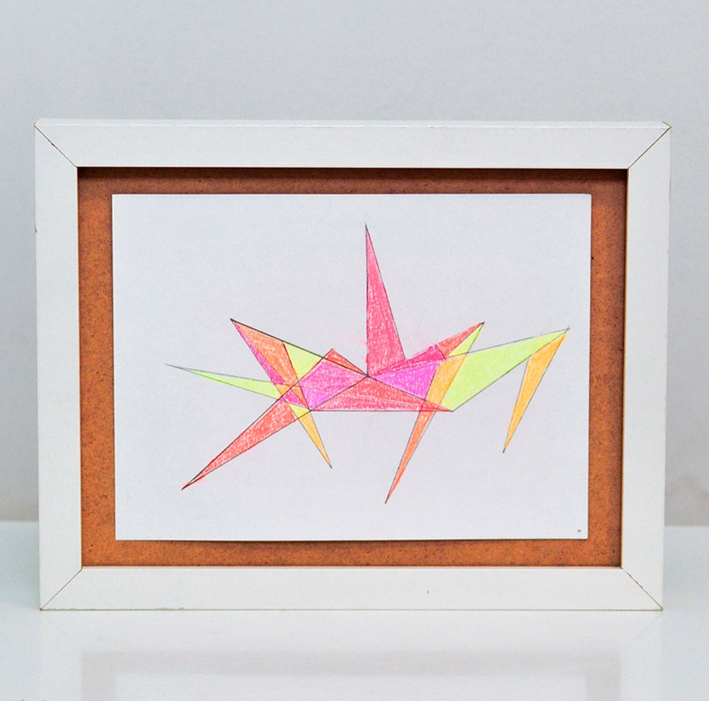 Geometric Crab Art Original "Cancer Sign" Drawing in Multicolor neon soft pastels - fionazakka