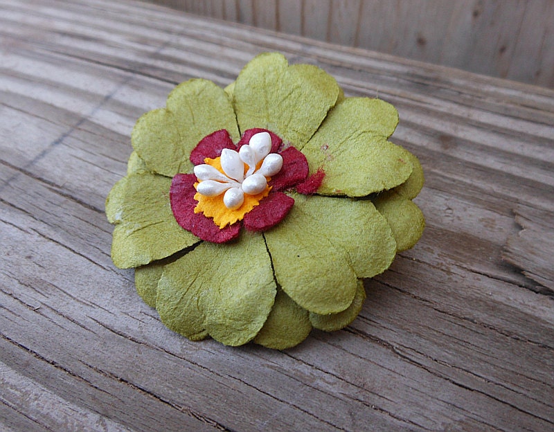 Accessory Flower Brooch - Paper Flower Brooch - Handmade Flower Pin Brooch - Green Paper Flower
