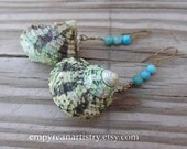 Jade Seashell Earrings - Nautical and Beach Earrings - Turquoise Beads - Handmade Jewelry