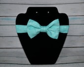 Aqua Tiffany Blue & White Crosshatch Adjustable Baby / Toddler / Child Bow Tie