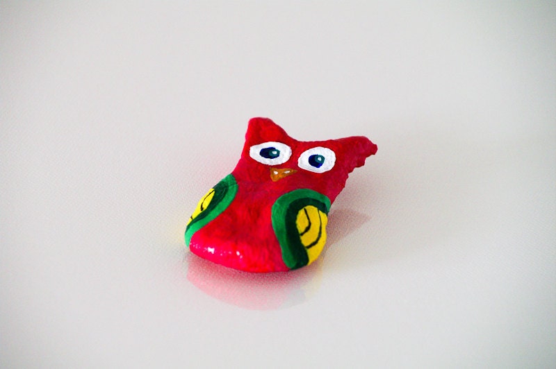 Owl brooch - Pink bird pin - Original handmade jewelry - Woodland art - Spring fashion jewelry - Make to order