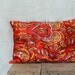 Uzbek decorative cushion, 12x18, ONE, silk ikat velour, orange red, peridot green and gold, paisley velour pillow, spring or summer
