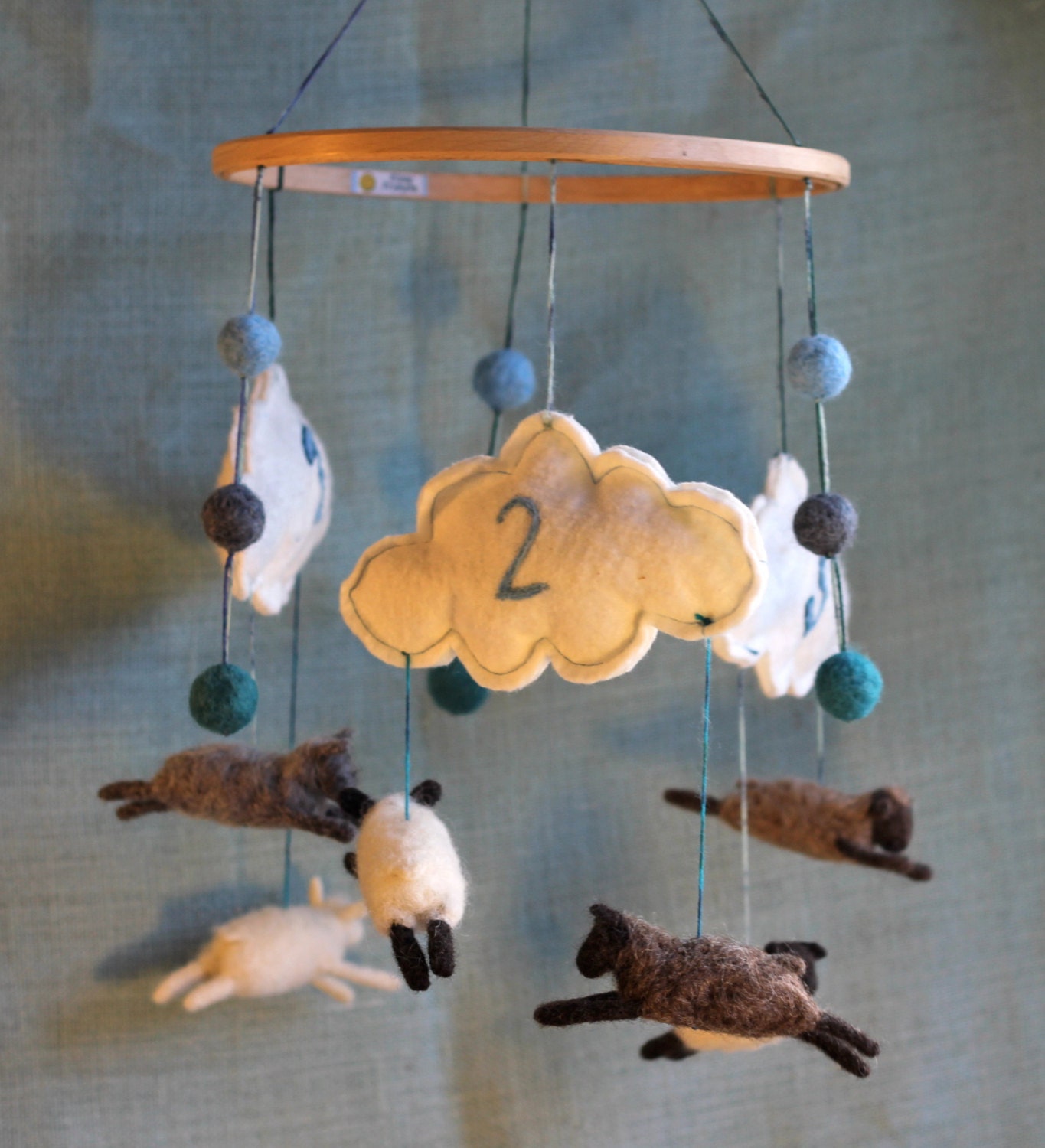 CUSTOM Felted Animal Baby Mobile - Basic 6 Strand Mobile with General Animals/ Breed Standards